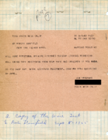 Telegram from James Troutman to Robert Dunfield Oak Island Motel 9-5-1965